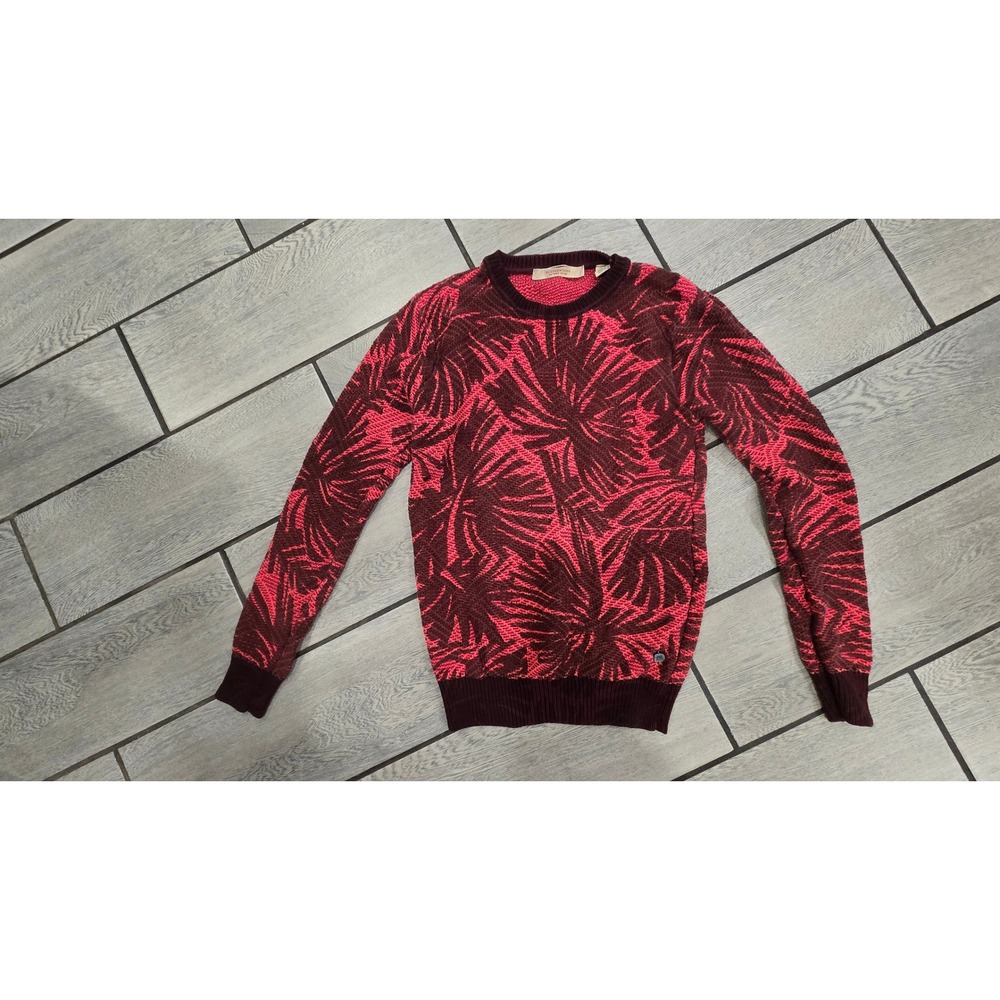 Scotch & Soda Women Pink Burgundy Palm Leaf Cotton Jacquard Sweater Small